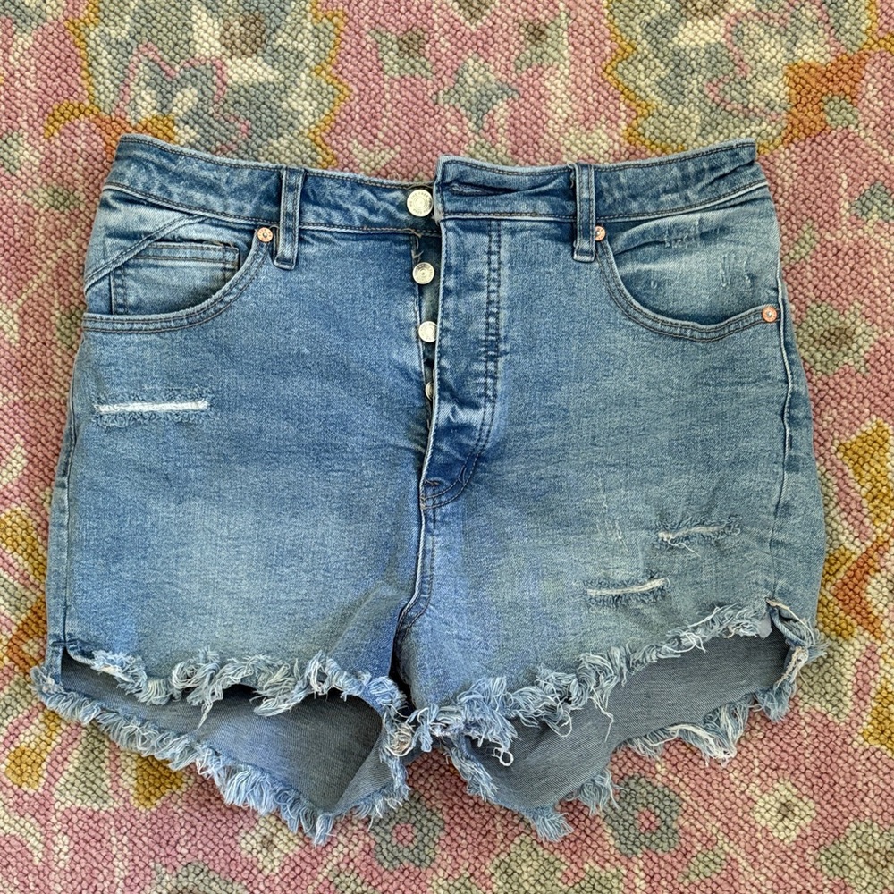 Free People Distressed Blue Jean Shorts
